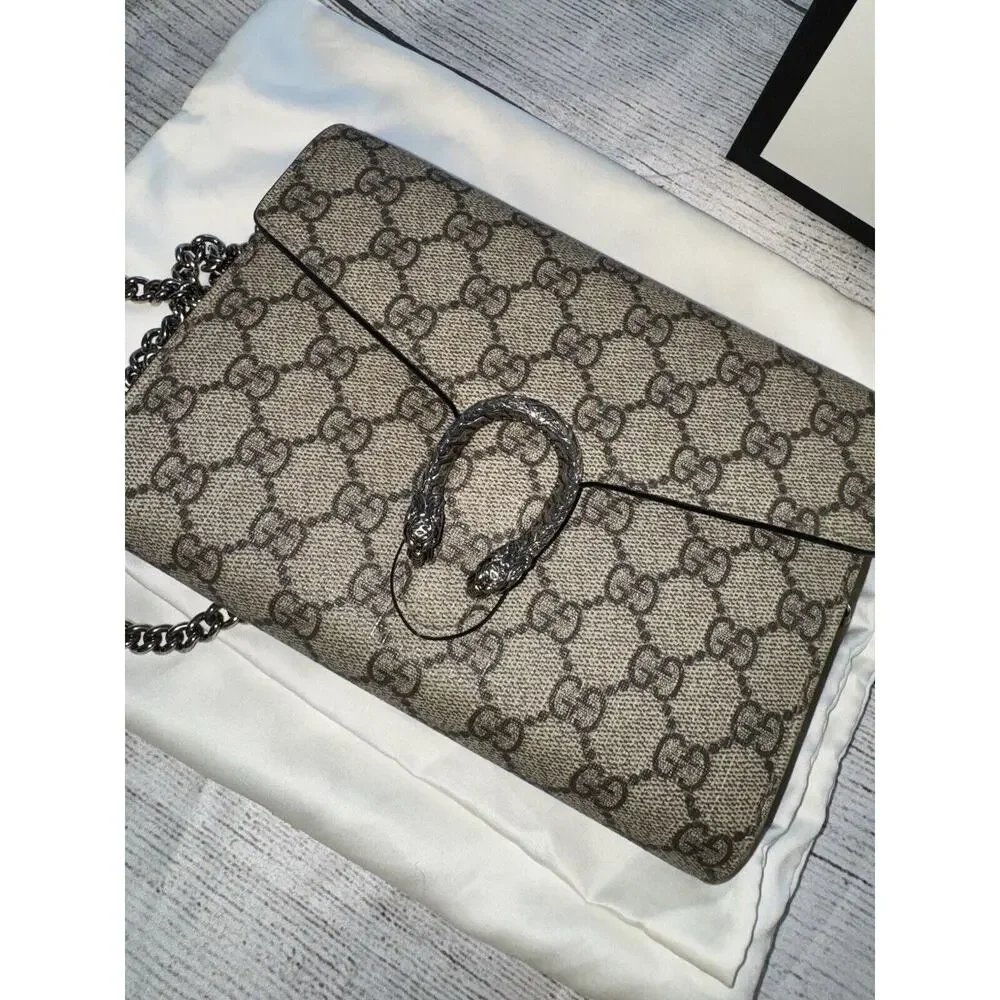 GUCCI DIONYSUS SUPREME WALLET ON CHAIN Crossbody Canvas Black Interior Purse - Picture 4 of 11